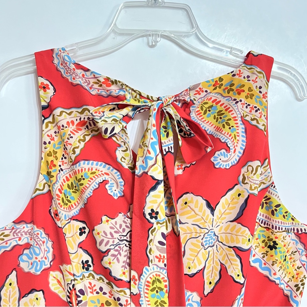Tahari ASL Floral Paisley Tie Back Midi Dress Womens 10 Orange Night Out Vibrant - Picture 5 of 9